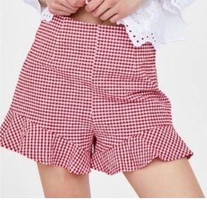 Zara Red Gingham High Waist Shorts